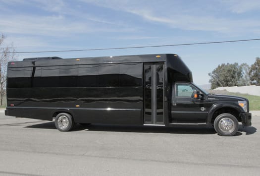 Black 20-passenger party bus with LED lighting