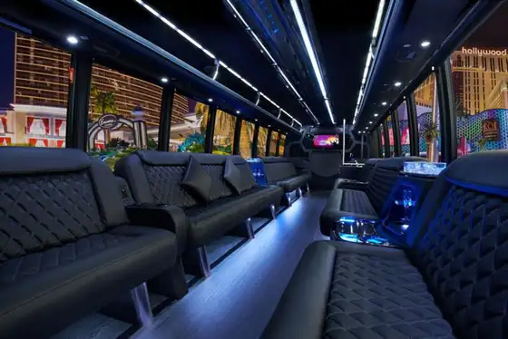30-passenger limo bus interior with LED lighting