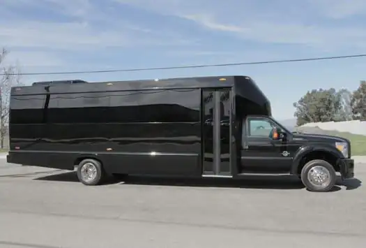 Black 20-passenger party bus with LED lighting